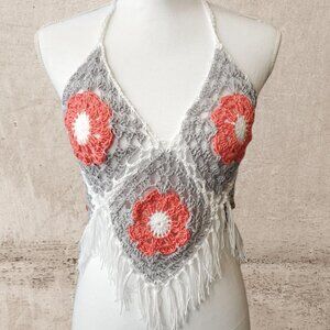 Handmade crochet granny square boho top.‎